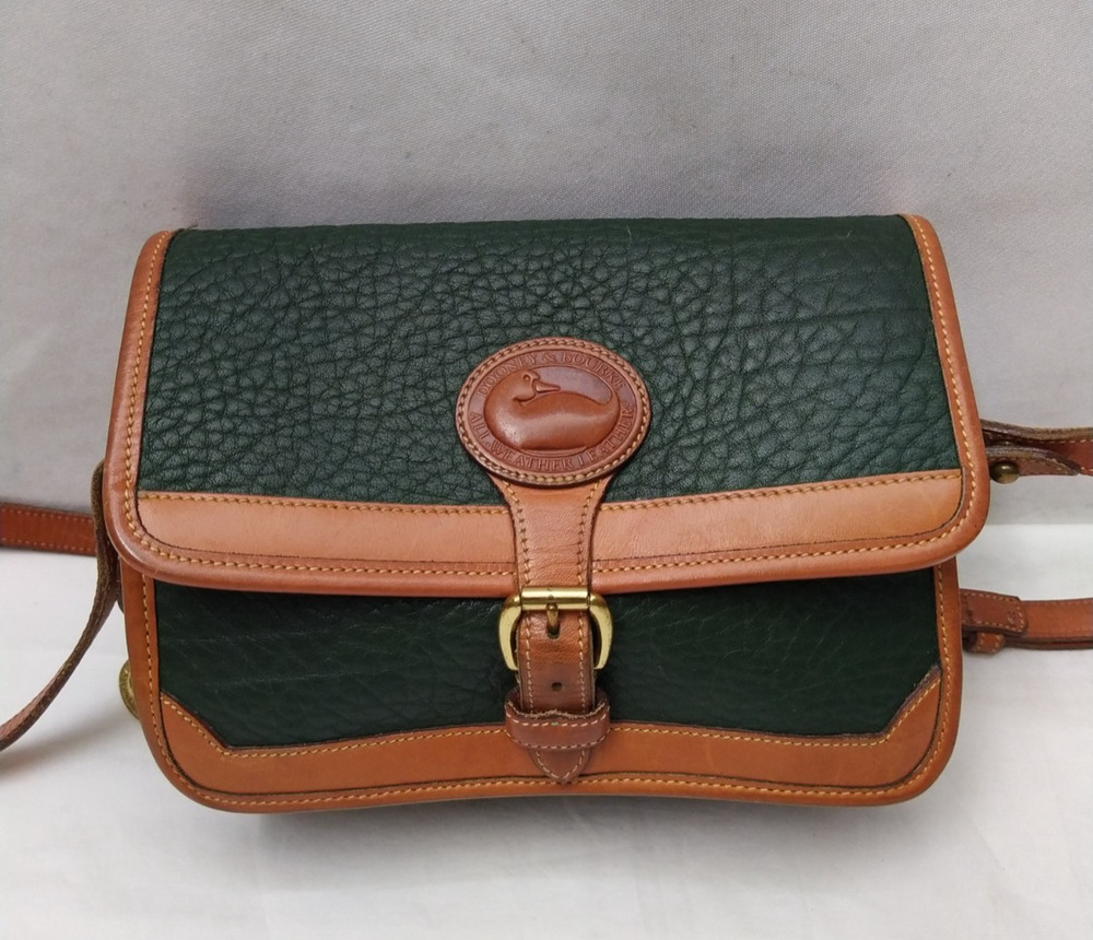 Dooney & Bourke Green Leather Buckle Flap Closure Crossbody Bag -VTG Made in USA